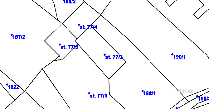 Parcela st. 77/3 v KÚ Rybí, Katastrální mapa