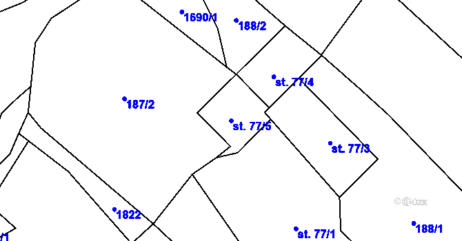 Parcela st. 77/5 v KÚ Rybí, Katastrální mapa