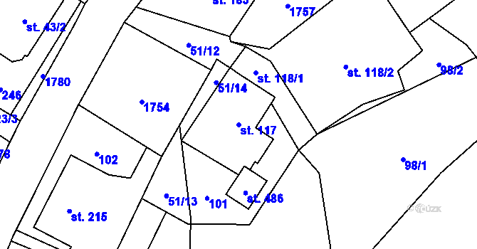 Parcela st. 117 v KÚ Rybí, Katastrální mapa