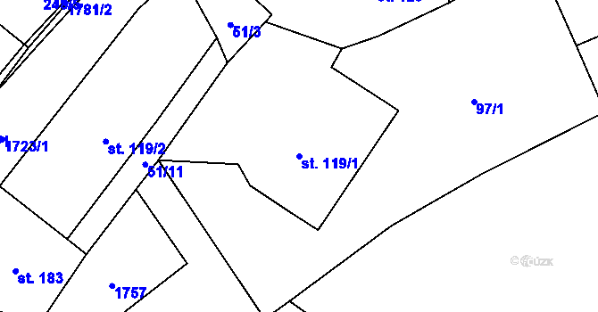Parcela st. 119/1 v KÚ Rybí, Katastrální mapa