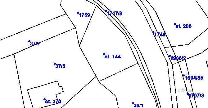 Parcela st. 144 v KÚ Rybí, Katastrální mapa