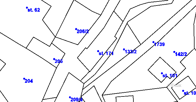 Parcela st. 171 v KÚ Rybí, Katastrální mapa