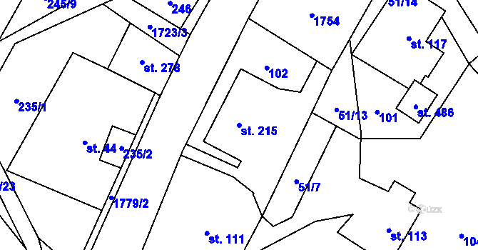 Parcela st. 215 v KÚ Rybí, Katastrální mapa