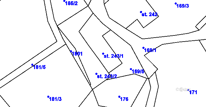 Parcela st. 243/1 v KÚ Rybí, Katastrální mapa
