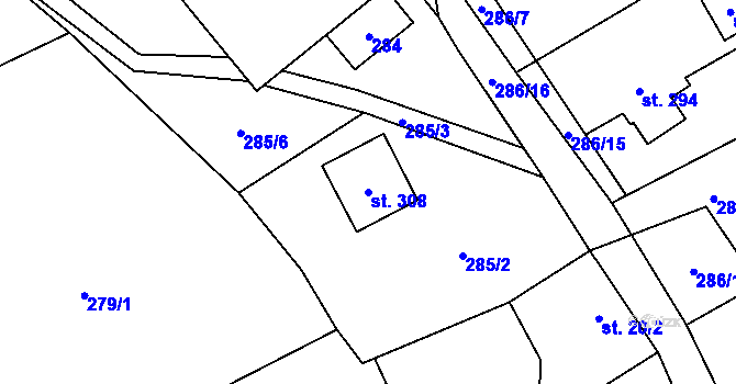 Parcela st. 308 v KÚ Rybí, Katastrální mapa