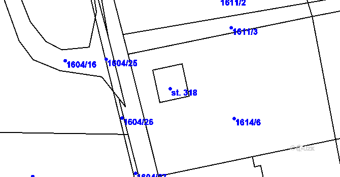 Parcela st. 318 v KÚ Rybí, Katastrální mapa