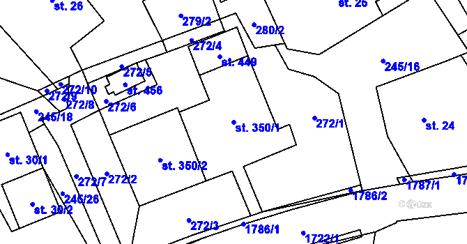 Parcela st. 350/1 v KÚ Rybí, Katastrální mapa