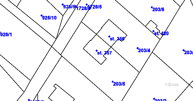 Parcela st. 357 v KÚ Rybí, Katastrální mapa
