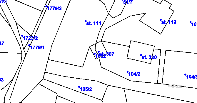 Parcela st. 387 v KÚ Rybí, Katastrální mapa