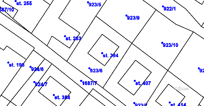 Parcela st. 394 v KÚ Rybí, Katastrální mapa