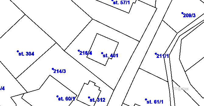 Parcela st. 401 v KÚ Rybí, Katastrální mapa