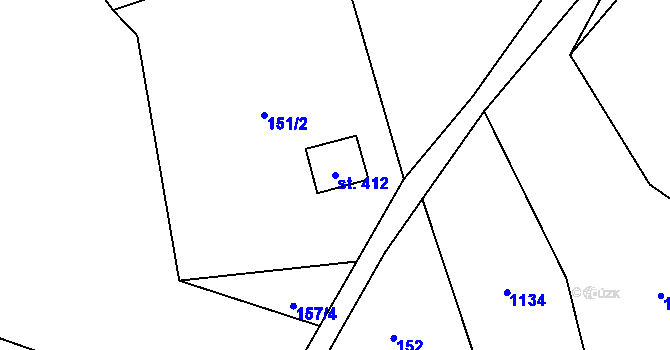 Parcela st. 412 v KÚ Rybí, Katastrální mapa