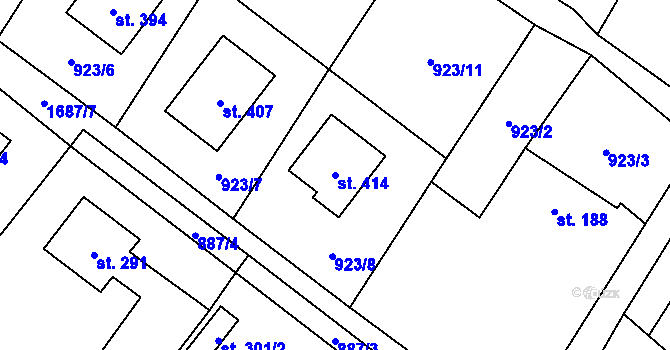 Parcela st. 414 v KÚ Rybí, Katastrální mapa