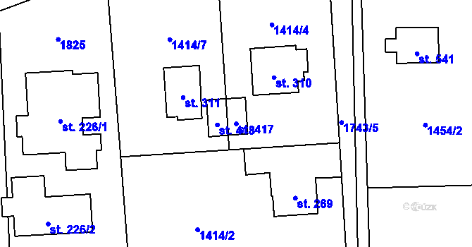 Parcela st. 417 v KÚ Rybí, Katastrální mapa