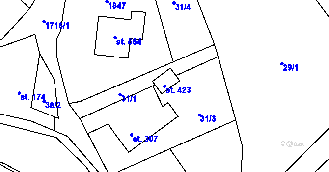Parcela st. 423 v KÚ Rybí, Katastrální mapa