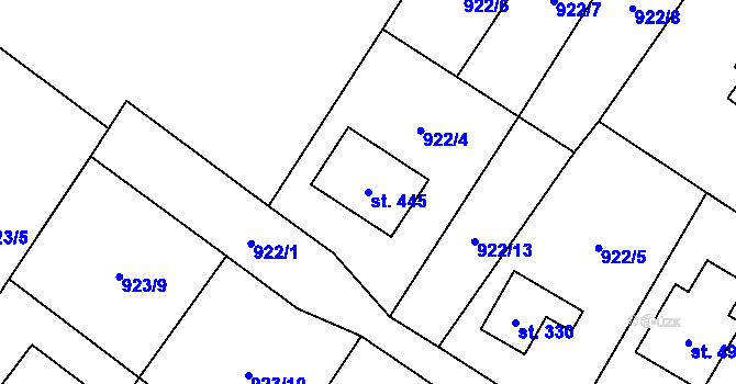 Parcela st. 445 v KÚ Rybí, Katastrální mapa