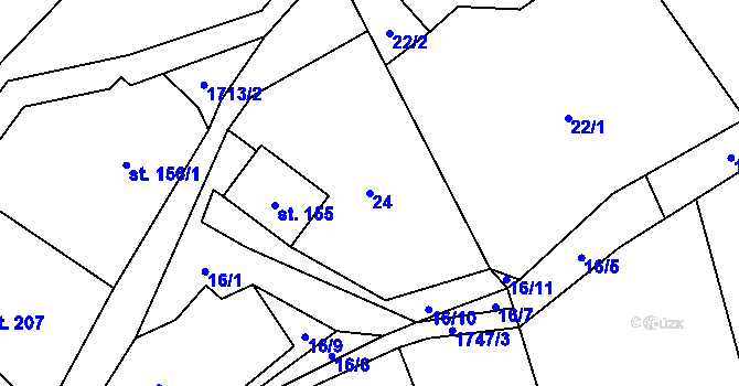 Parcela st. 24 v KÚ Rybí, Katastrální mapa