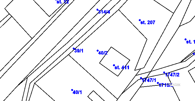 Parcela st. 40/2 v KÚ Rybí, Katastrální mapa