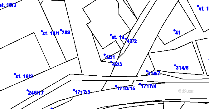Parcela st. 42/1 v KÚ Rybí, Katastrální mapa