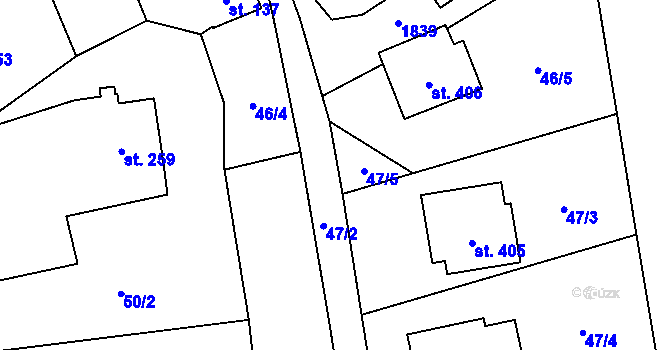 Parcela st. 47/2 v KÚ Rybí, Katastrální mapa