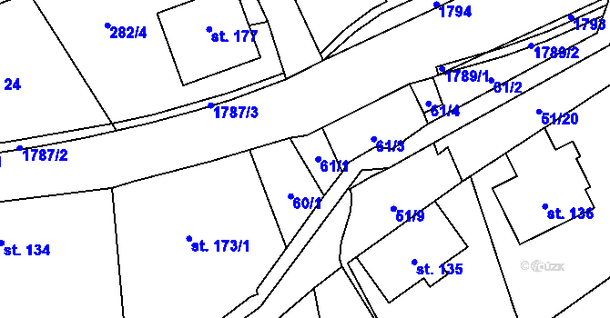 Parcela st. 61/1 v KÚ Rybí, Katastrální mapa