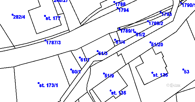 Parcela st. 61/3 v KÚ Rybí, Katastrální mapa