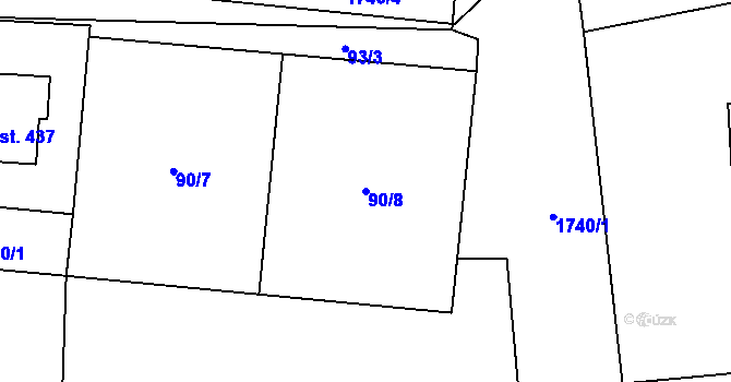 Parcela st. 90/8 v KÚ Rybí, Katastrální mapa