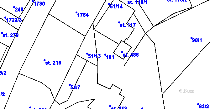 Parcela st. 101 v KÚ Rybí, Katastrální mapa