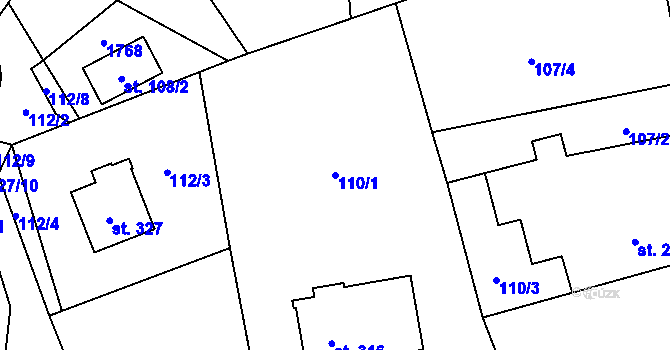 Parcela st. 110/1 v KÚ Rybí, Katastrální mapa