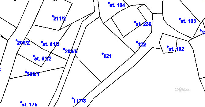 Parcela st. 121 v KÚ Rybí, Katastrální mapa