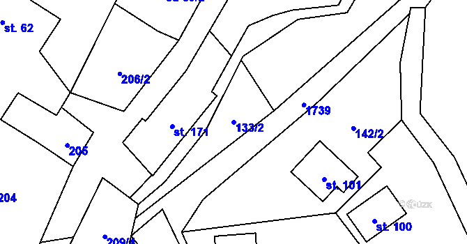 Parcela st. 133/2 v KÚ Rybí, Katastrální mapa