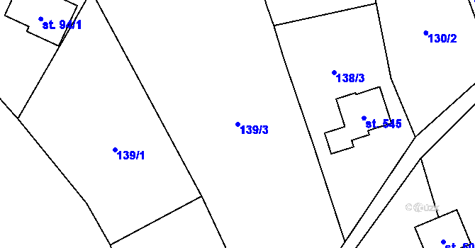 Parcela st. 139/3 v KÚ Rybí, Katastrální mapa