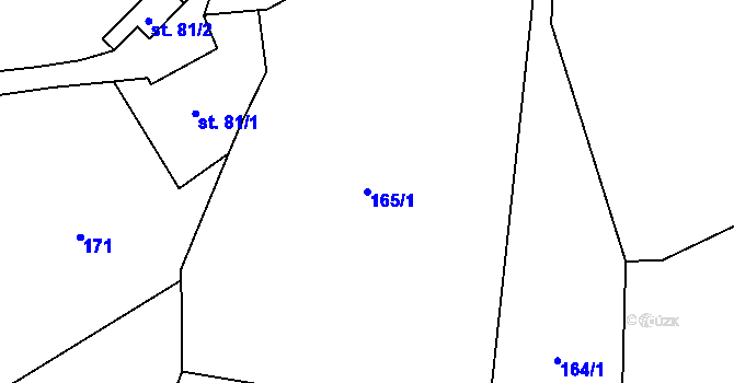 Parcela st. 165/1 v KÚ Rybí, Katastrální mapa