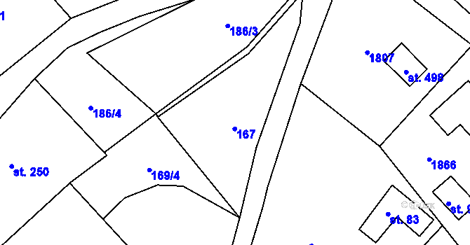 Parcela st. 167 v KÚ Rybí, Katastrální mapa