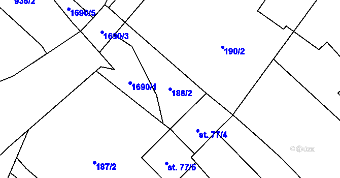 Parcela st. 188/2 v KÚ Rybí, Katastrální mapa