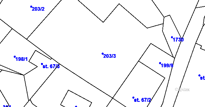 Parcela st. 203/3 v KÚ Rybí, Katastrální mapa