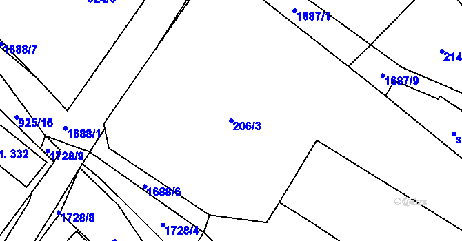 Parcela st. 206/3 v KÚ Rybí, Katastrální mapa