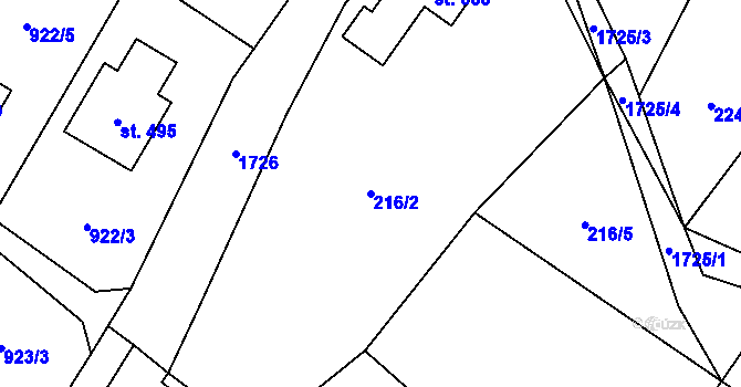 Parcela st. 216/2 v KÚ Rybí, Katastrální mapa