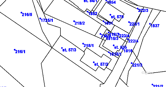 Parcela st. 218/1 v KÚ Rybí, Katastrální mapa