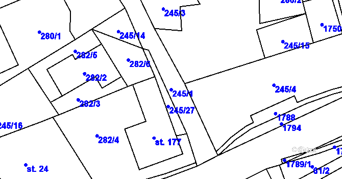 Parcela st. 245/1 v KÚ Rybí, Katastrální mapa