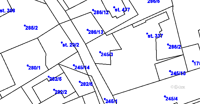 Parcela st. 245/3 v KÚ Rybí, Katastrální mapa