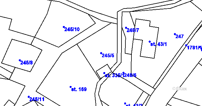 Parcela st. 245/5 v KÚ Rybí, Katastrální mapa