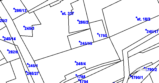 Parcela st. 245/15 v KÚ Rybí, Katastrální mapa