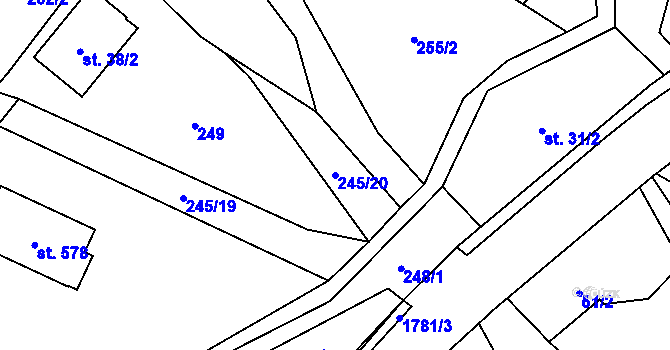 Parcela st. 245/20 v KÚ Rybí, Katastrální mapa