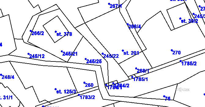 Parcela st. 245/22 v KÚ Rybí, Katastrální mapa