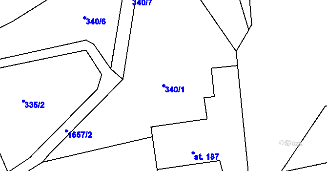 Parcela st. 340/1 v KÚ Rybí, Katastrální mapa