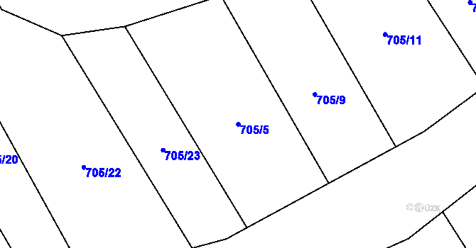Parcela st. 705/5 v KÚ Rybí, Katastrální mapa
