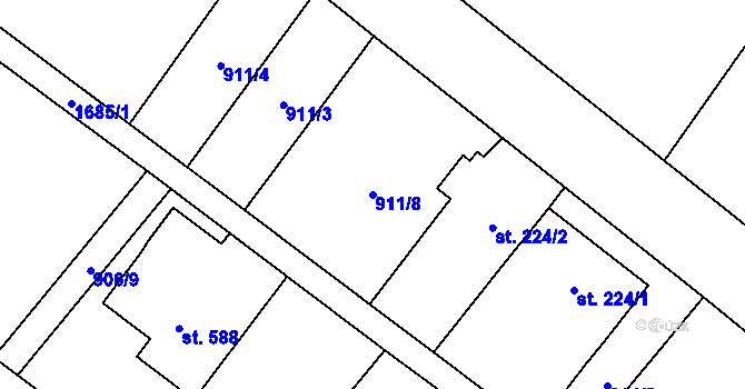 Parcela st. 911/8 v KÚ Rybí, Katastrální mapa