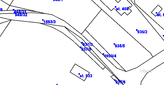 Parcela st. 937/3 v KÚ Rybí, Katastrální mapa