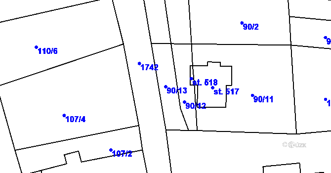 Parcela st. 90/13 v KÚ Rybí, Katastrální mapa